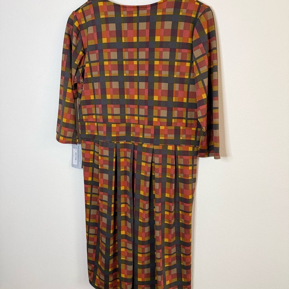 Karina Plaid Faux Wrap Dress Fall Colors Stretch Travel Dress M - Picture 11 of 12